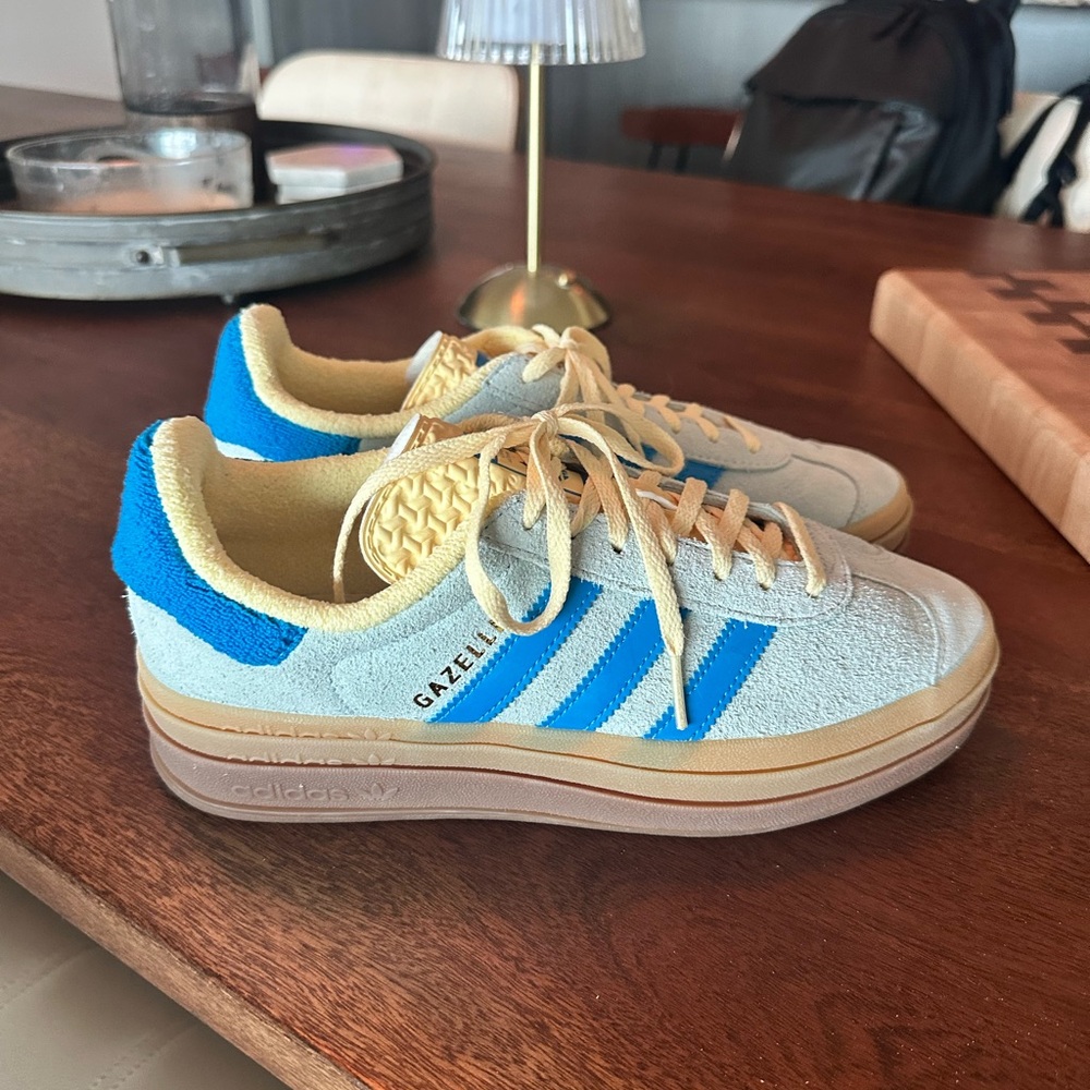 Adidas Gazelle Cream and Blue Sneakers